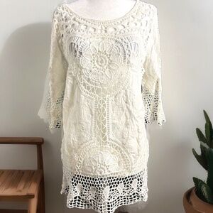 Womens open Knit Top Floral Pattern Dainty Cottagecore Country Chic Beachy SZ  M